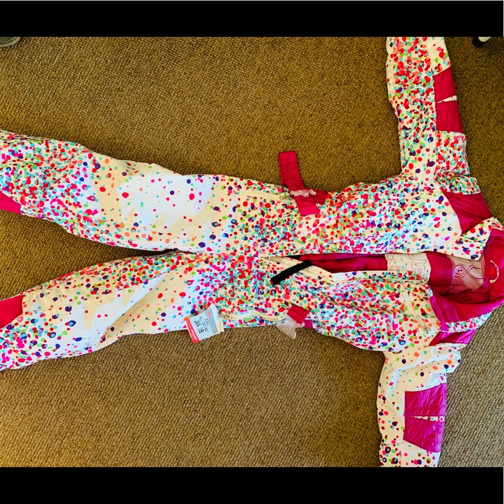 One piece Spyder ski suit. Super warm and comfy!